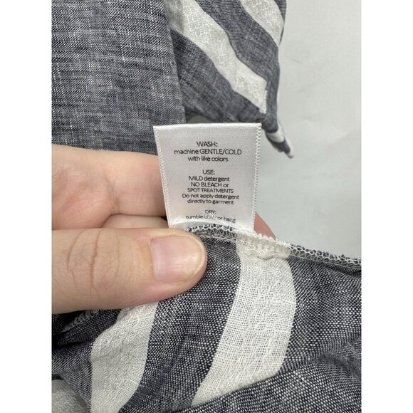 Studio 412 Striped 100% Linen Boxy Top Women Medium Grey Lagenlook Minimalist - Picture 5 of 6